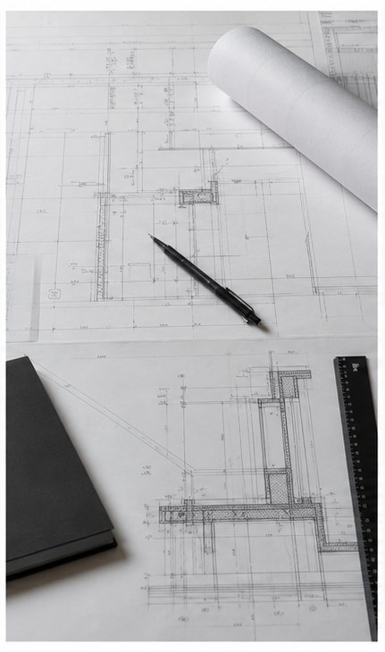 Documentación técnica de proyecto ejecutivo con líneas y planos constructivos